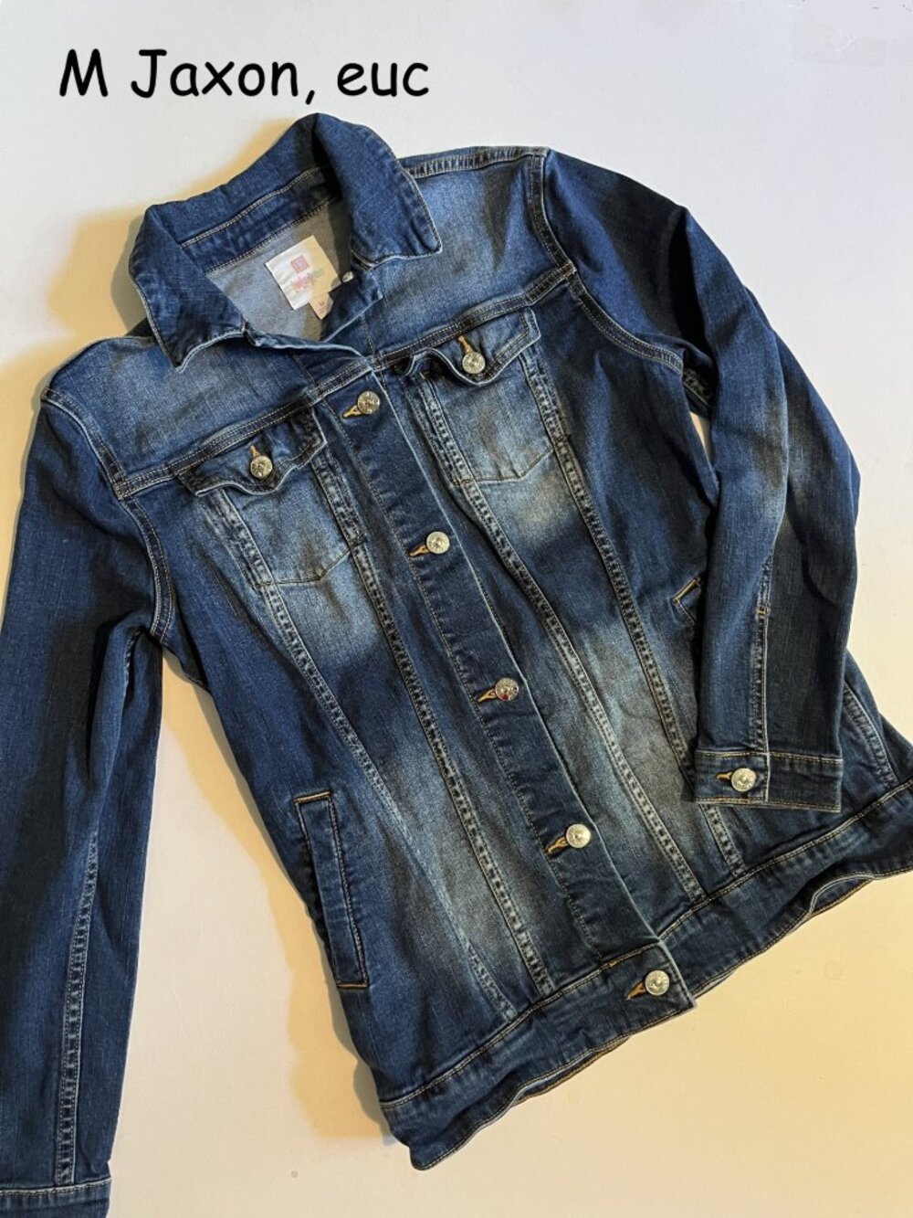 Medium Lularoe Jaxon long jean jacket, blue, faded